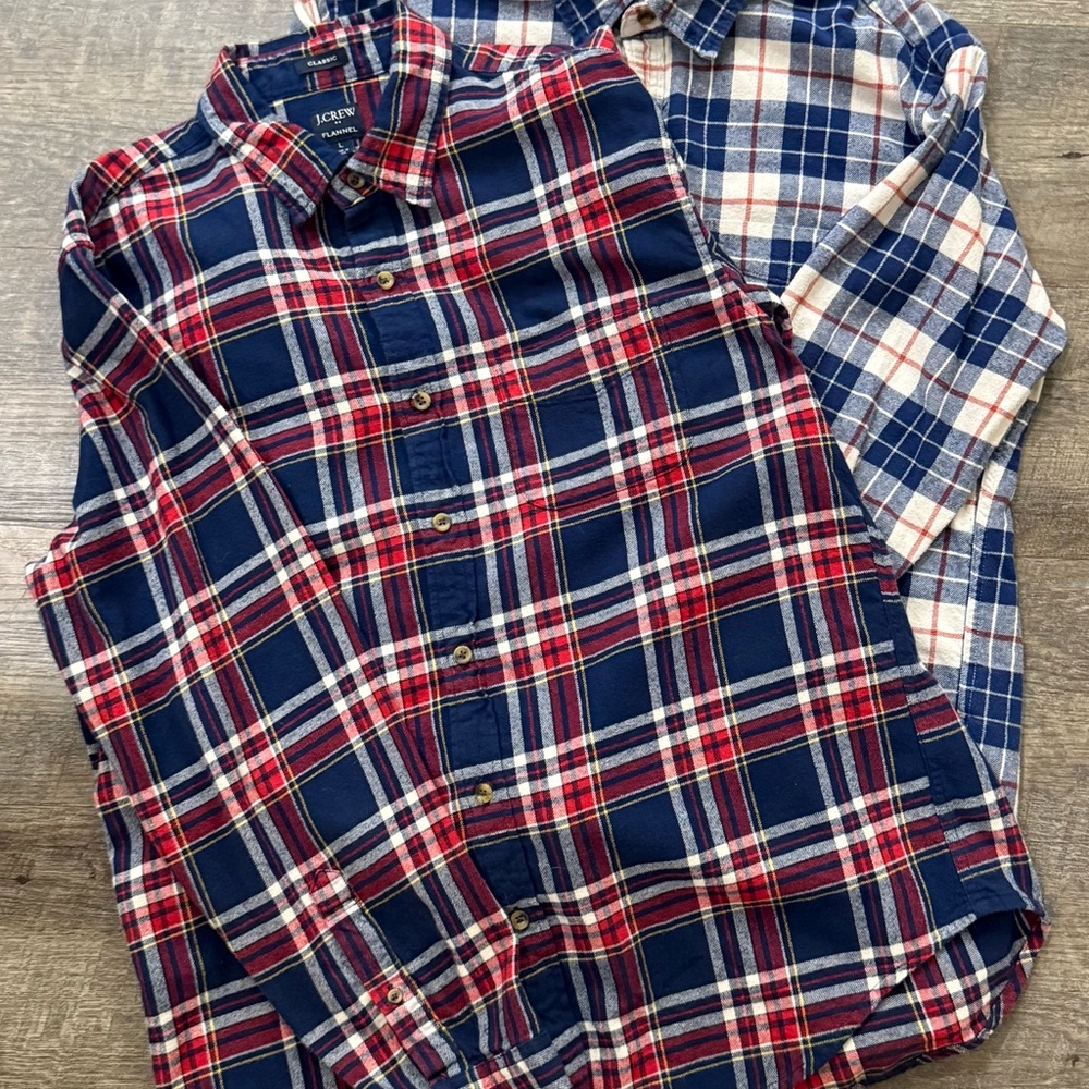 J.Crew Lot of 2 - Red and Blue Plaid Flannel Shirt